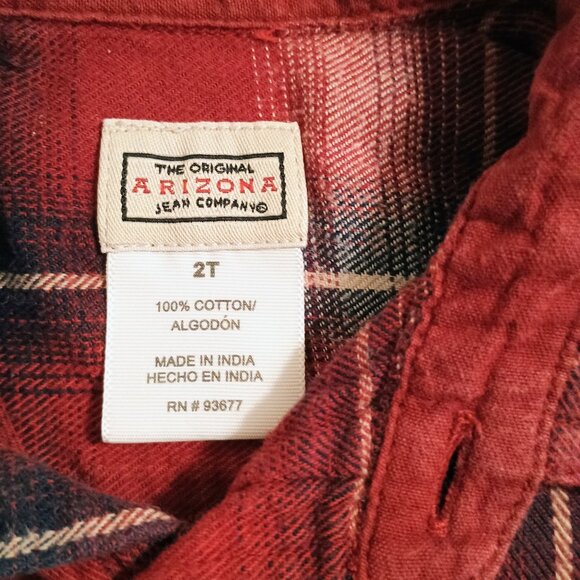 VGUC: Boys' Arizona Jean Company sz 2T Red & Black Plaid Button Down Shirt - Picture 3 of 3